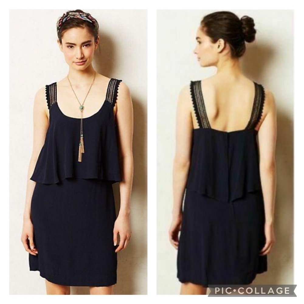 EUC Anthon Maeve Navy Crochet Strap Tisana Flounce Dress